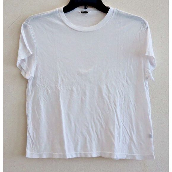Monrow Women's Sz XS White S/S Cropped Ex-Boyfriend Crew Neck Tee Shirt - Picture 1 of 5